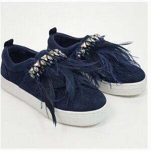 Sam Edelman Lelani Navy Blue Feather Sneakers Size 9.5